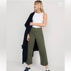 NWT Old Navy Women’s High Waisted Wide Legged Chino Pants Alpine Green - 4 Tall